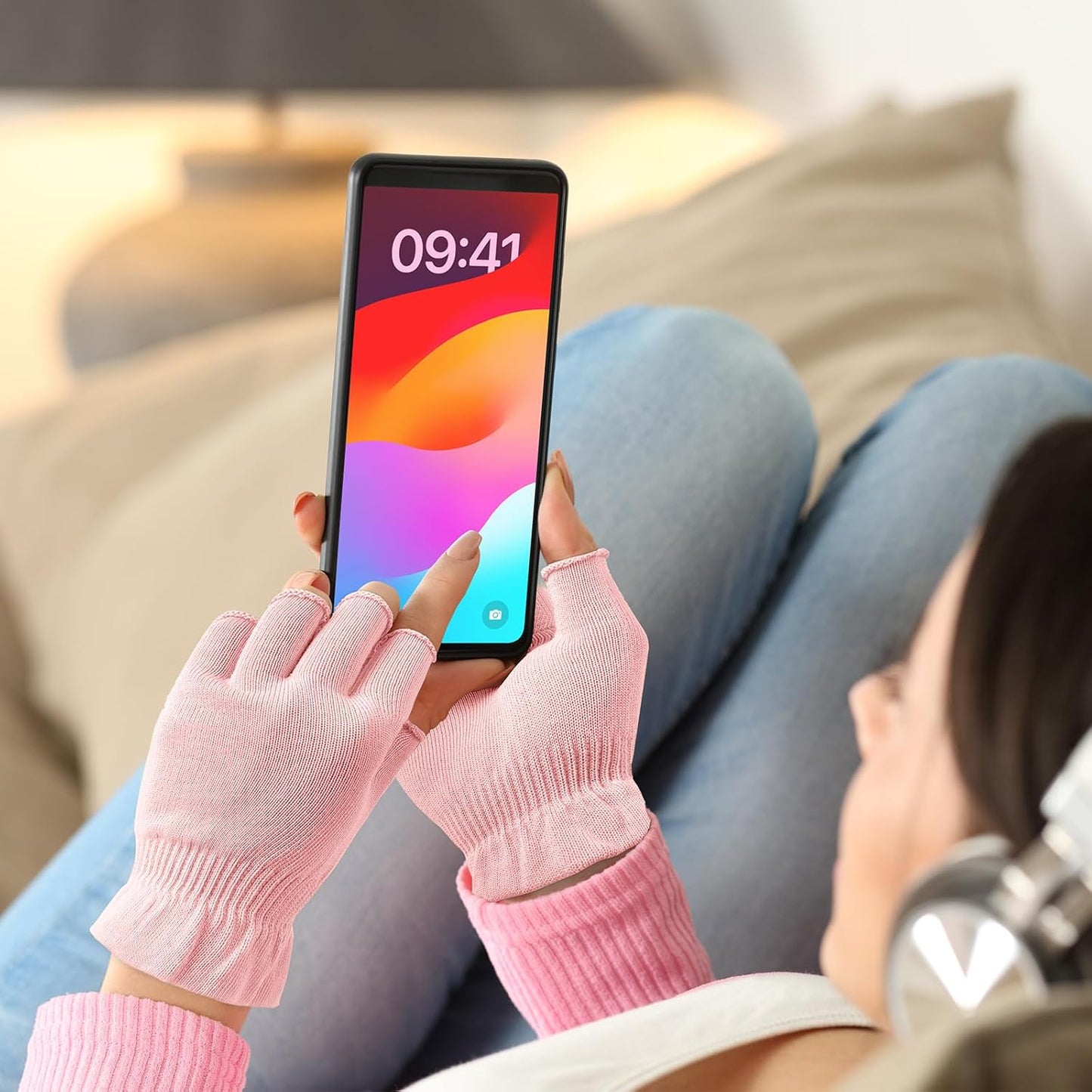 MIG4U Fingerless Moisturizing Gloves, Half Finger Touchscreen Beauty Glove for Eczema, SPA, Dry Hands, Skin Treatment, Summer Sun UV Protection, Pink, 1 Pairs L/XL