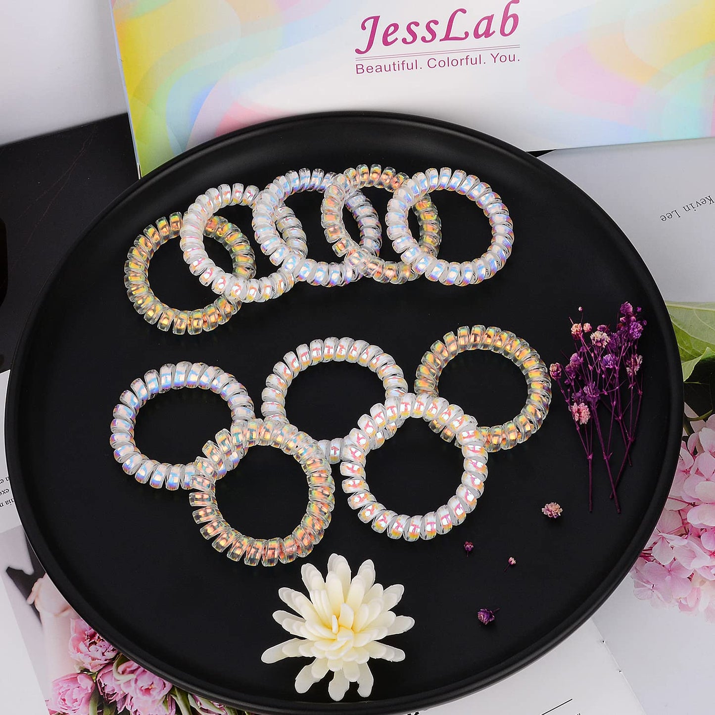 JessLab Spiral Hair Ties for Women, 10-Pack Traceless No-Damage Ponytail Holders, Coils Hair Bands for Girls, Assorted Colors
