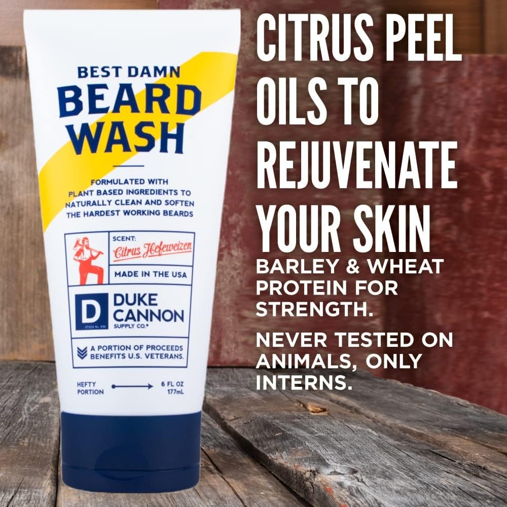 Duke Cannon Supply Co. Beard Wash Citrus Hefeweizen, 6 Fl Oz - Made with Plant-Based Ingredients to Strengthen, Rejuvenate, Soften and Condition