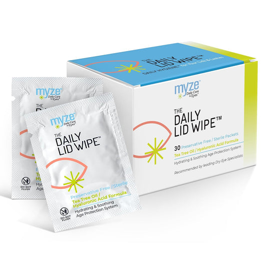 The Daily Lid Wipe™ from myze | Preservative Free Tea Tree Oil & Hyaluronic Acid Eyelid Wipes for Daily Relief | 30ct Sterile Lid Cleaning Wipes