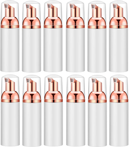 Lil Ray 2 Oz Empty White Foam Pump Bottle, Foamer Soap Dispenser for Lash Shampoo, Hand Soap, Foaming Cleaner(Rose Gold Pump, 12 PCS)