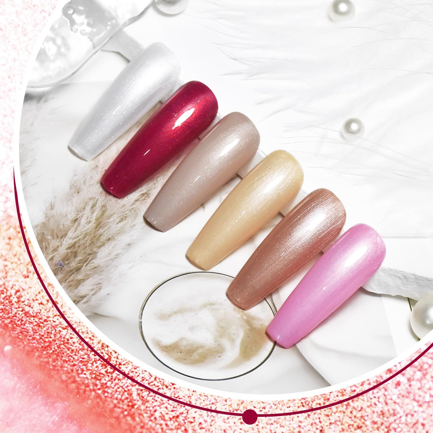 JODSONE 10ml Glitter Gel Nail Polish Set 6Colors Red Glitter Pink White Gel Polish All Seasons Neutral Soak off LED Lamp Manicure Set for Nail Art