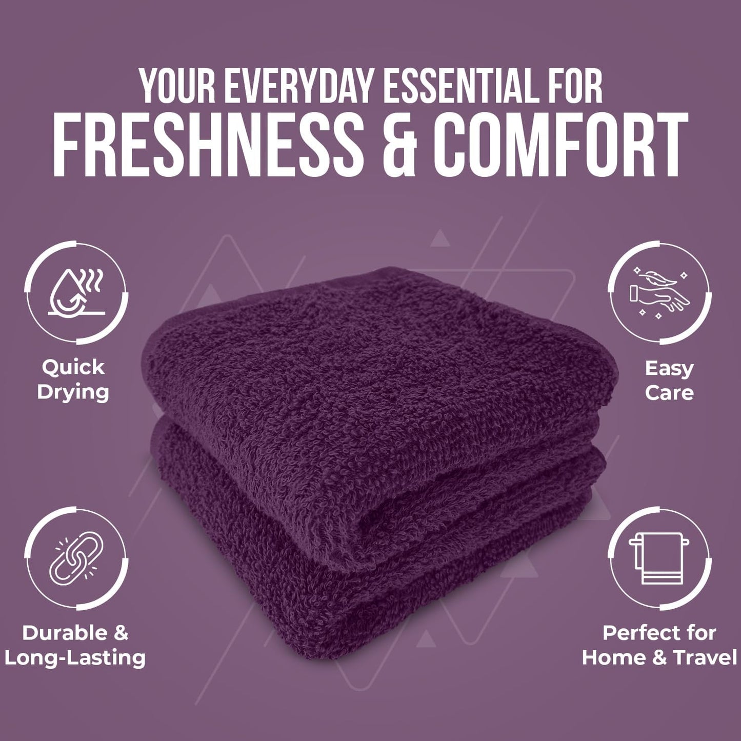 DAN RIVER 100% Cotton Wash Cloths 24 Pack [12x12] Soft & Absorbent Body wash Cloths, Gym, Hotels & Spa Perfect for Everyday Use Fingertip Towels, Purple Passion