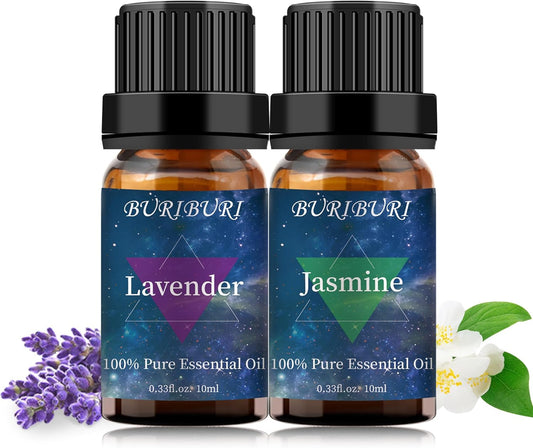 Lavender Oil and Jasmine Essential Oil, 100% Pure, Undiluted, Natural, Organic Aromatherapy Essential Oils Gift Set, 10MLx2