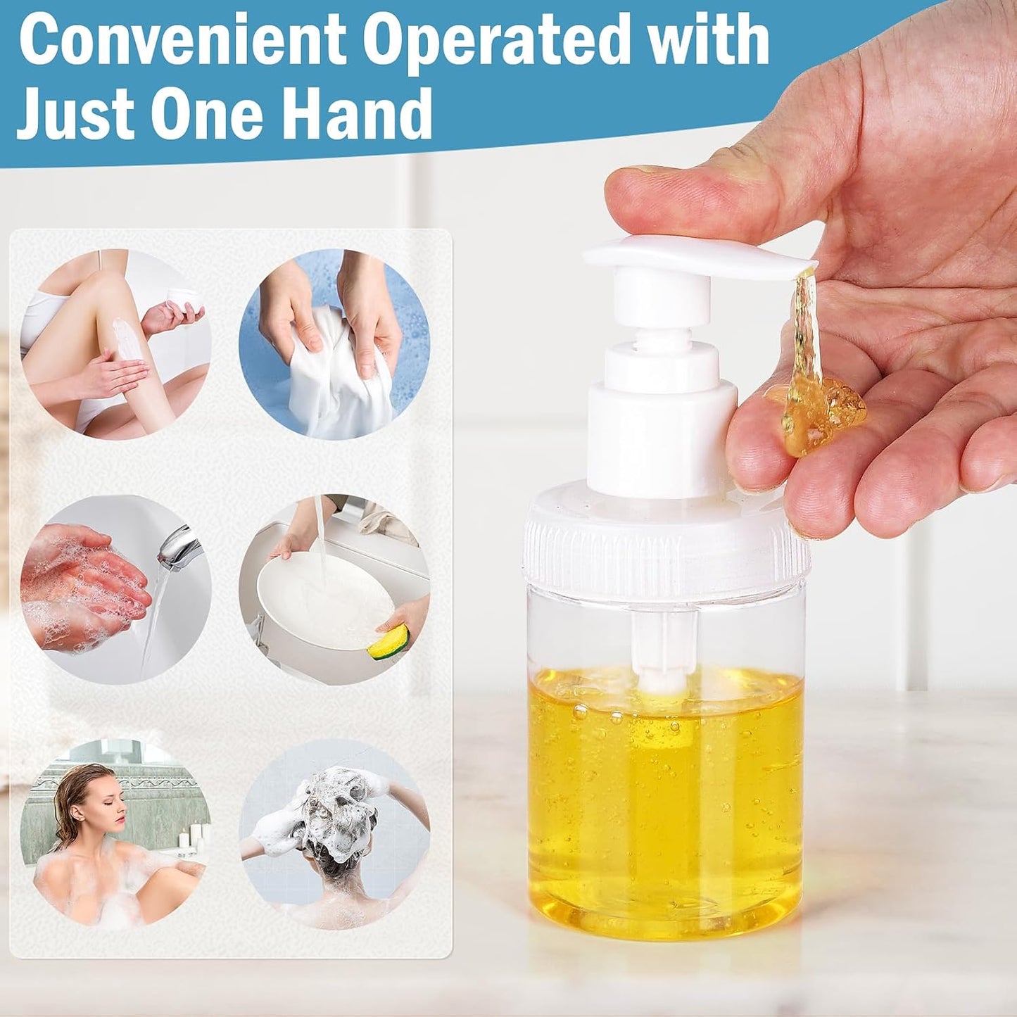 Cosywell Pump Bottle Dispenser 4oz/120ml 4 Pack Plastic Lotion Dispenser Wide Mouth Jar Style Empty Refillable Bathroom Shower Containers for Shampoo Conditioner Body Wash(Clear)