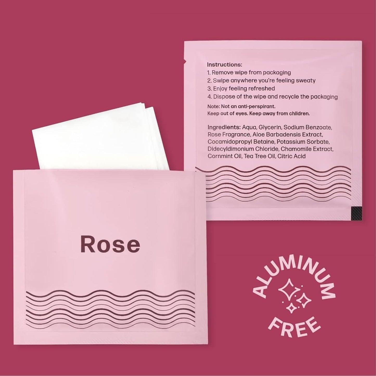 Dew Well Deodorant Wipes - Individually Wrapped Armpit Wipes - Aluminum Free Body Sheets with Natural Extracts - Rose Towelette for Travel - 50 Count, Pack of 1, Rose