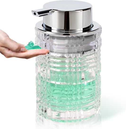 Bathroom Glass Soap Dispenser with Durable Rust-Proof Plastic Liquid Pump (Can't Foam) Hand Lotion Dispenser Antislip Shampoo Kitchen 10oz