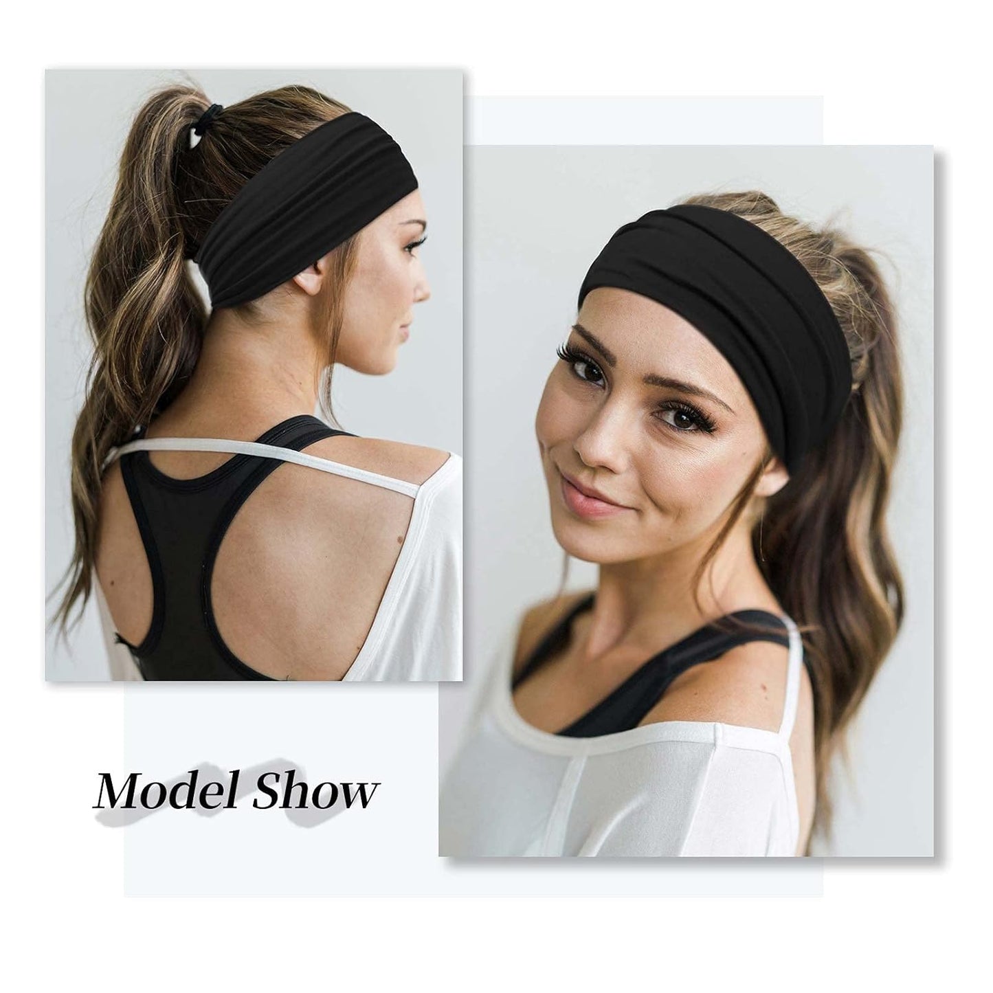 Wide Headbands for Women Black Stylish Head Wraps Boho Thick Hairbands Large African Leopard Printed Sport Yoga Turban Headband Hair Accessories (Pack of 4)