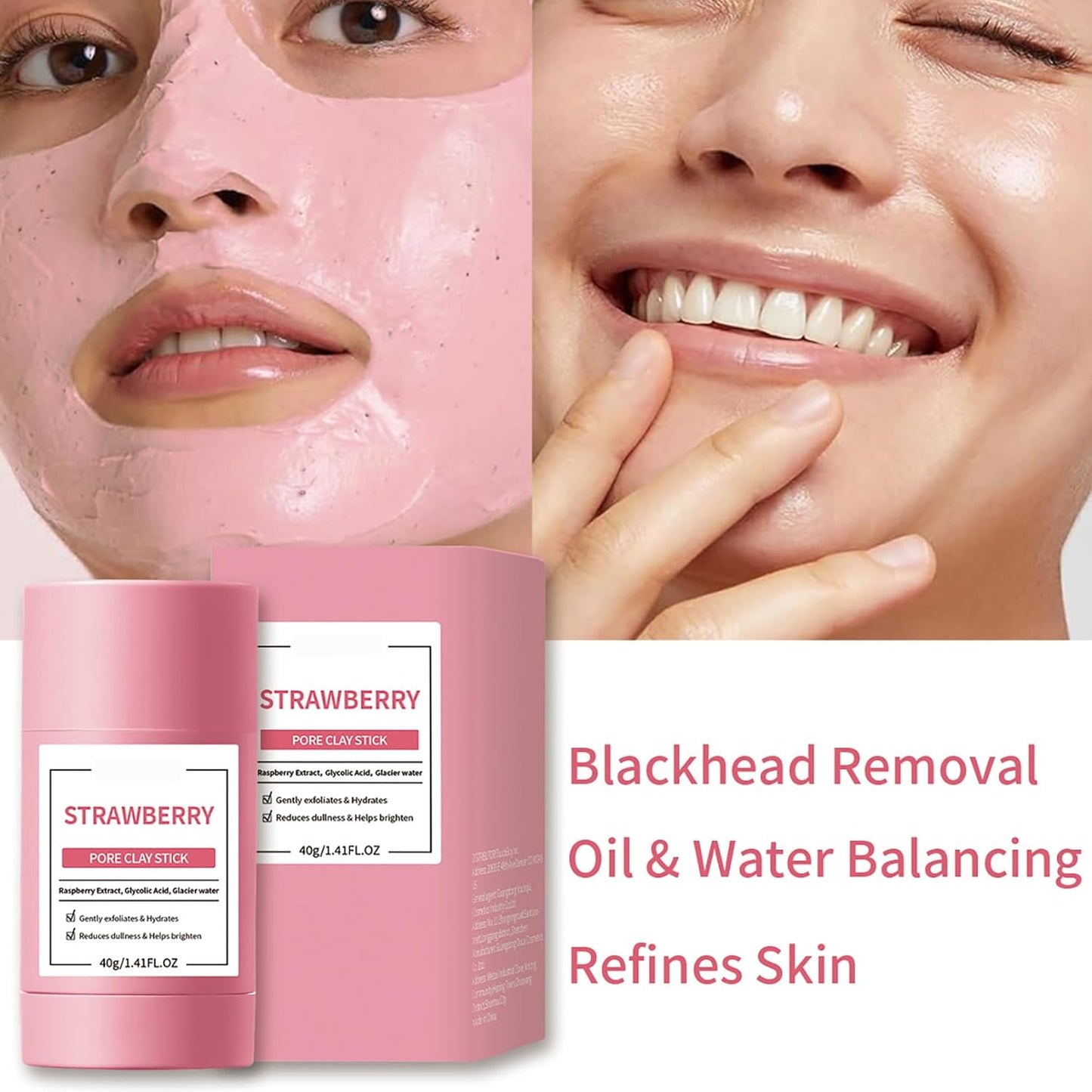 Clay Mask Stick, Deep pore Cleansing, Exfoliator Blackhead Remover Pore Cleanser Gentle Exfoliation Skin Brightening, Hydrating & Moisturizing Face Mud Mask for All Skin Types, Men & Women (Pink)