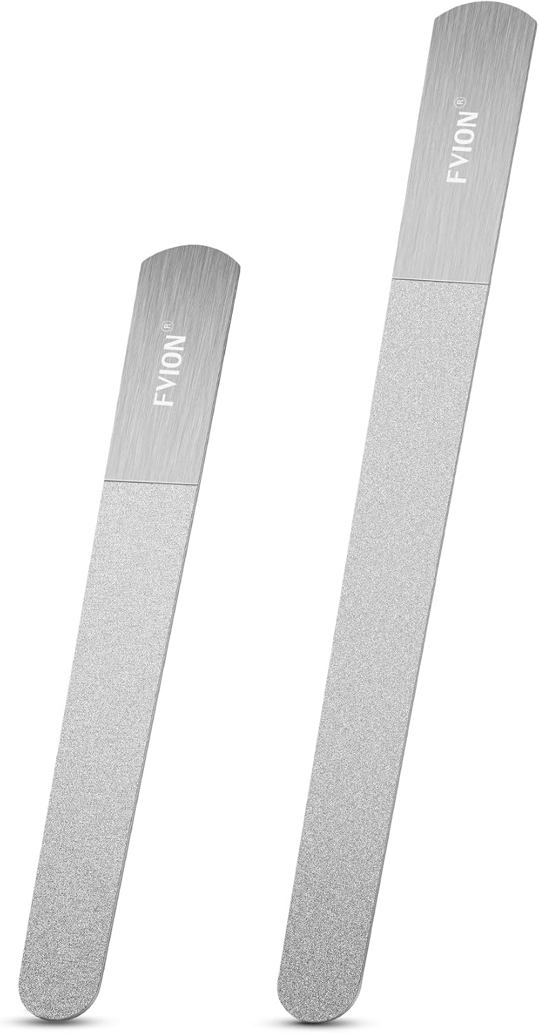 FVION Nail File Set – 2 Pcs Professional Long Nail Files for Natural Nails Double-Sided, Metal Nail File Men Manicure Pedicure Tools