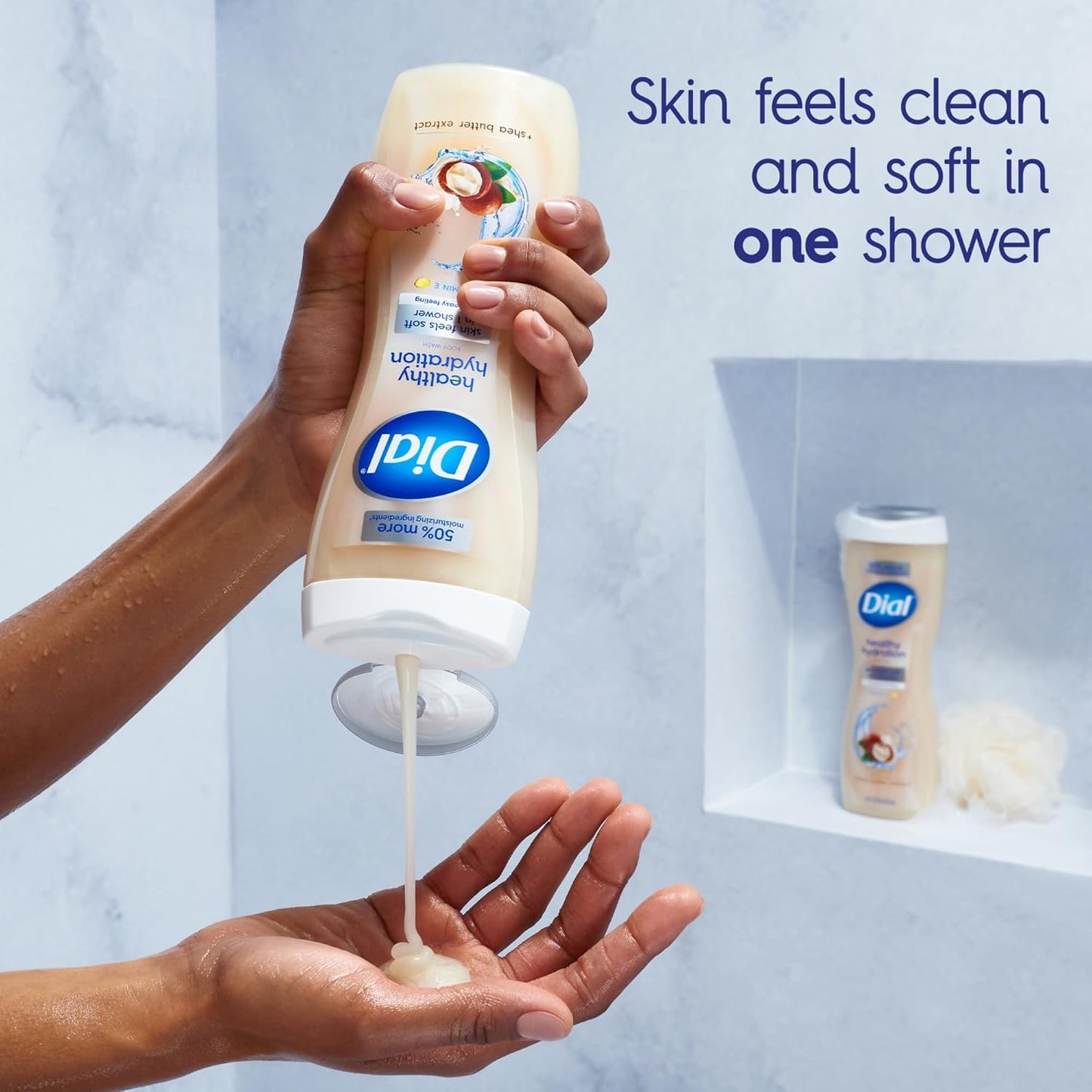 Dial Body Wash, Healthy Hydration, Shea Butter Extract + Vitamin E, 16 fl oz (Pack of 4), Gentle, Leaves Skin Feeling Soft In 1 Shower, Dermatologist-Tested, No Parabens & Silicones