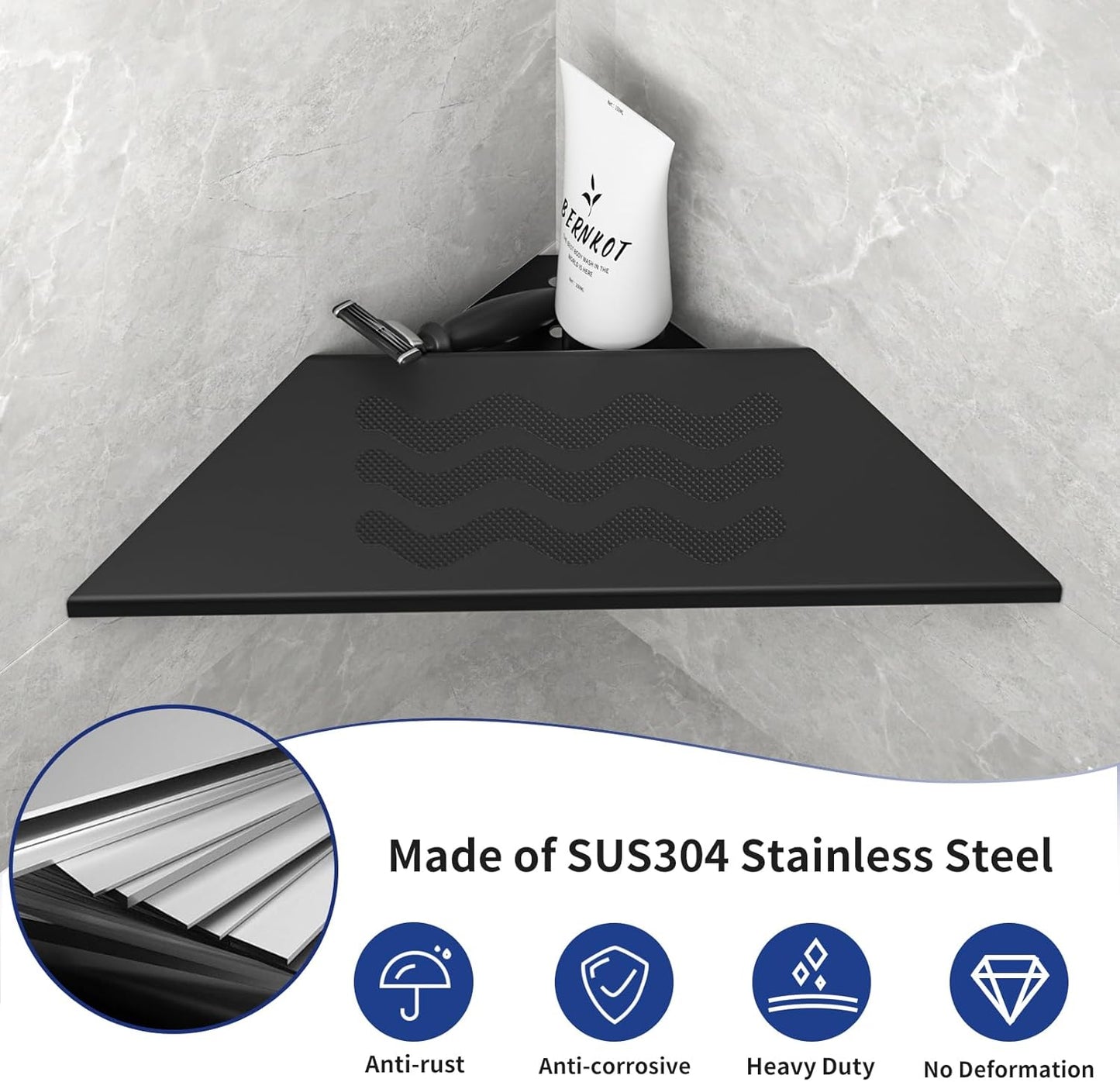 10'' Corner Foot Rest for Shaving Legs, Wall Mounted Foot Ledge for Bathroom Inside Shower, 304 Stainless Steel Footrest with Shaving Holder (Black)