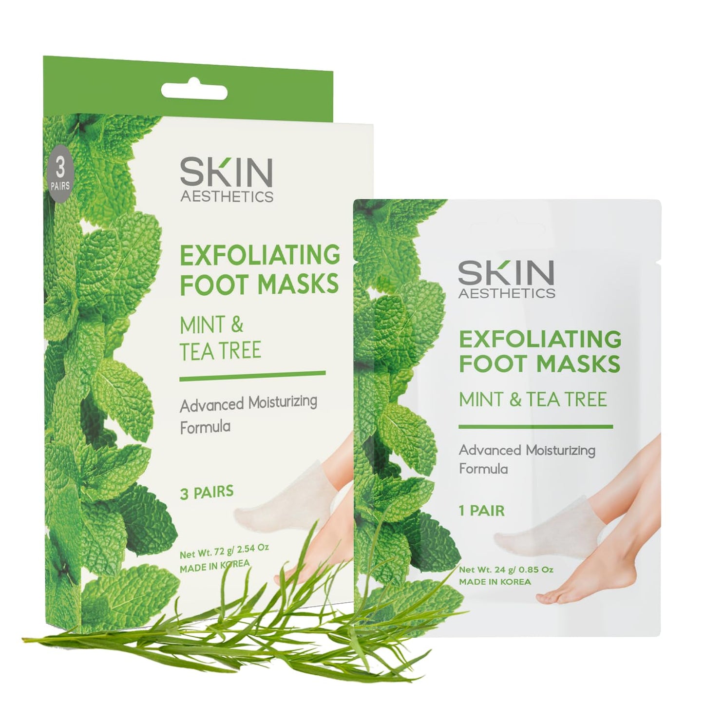Mint & Tea Tree Foot Masks - Repairs & Softens Cracked Feet, Hydrating & Exfoliating - Dermatologist Tested Korean Skincare - Clean Beauty, Natural Ingredients, Cruelty-Free - 3 Pairs