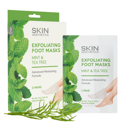 Mint & Tea Tree Foot Masks - Repairs & Softens Cracked Feet, Hydrating & Exfoliating - Dermatologist Tested Korean Skincare - Clean Beauty, Natural Ingredients, Cruelty-Free - 3 Pairs