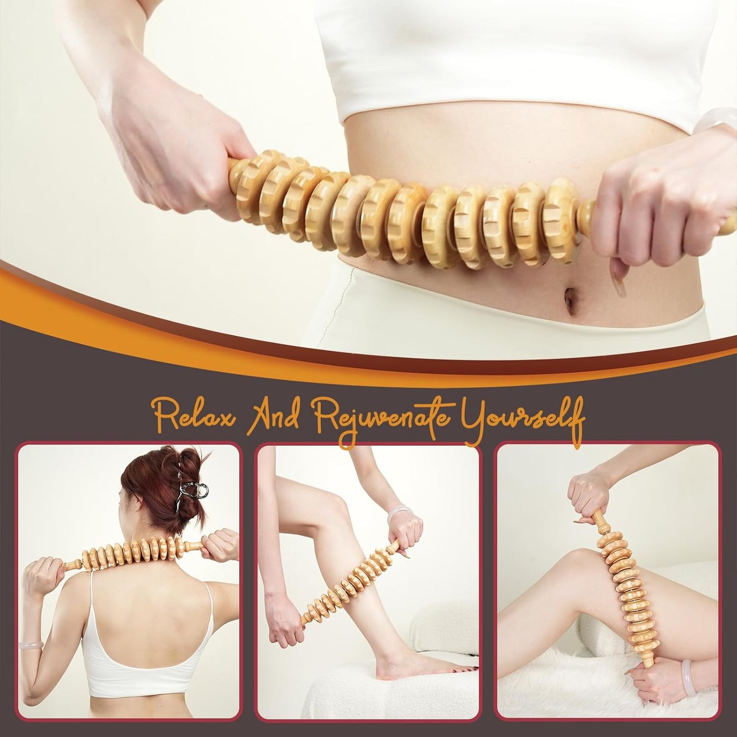 Wood Therapy Massage Tools for Body Sculpting, Lymphatic Drainage Massager, Curved Wooden Fascia Blaster, Cellulite Remover for Legs, Muscle Pain Relief Roller (Wood)