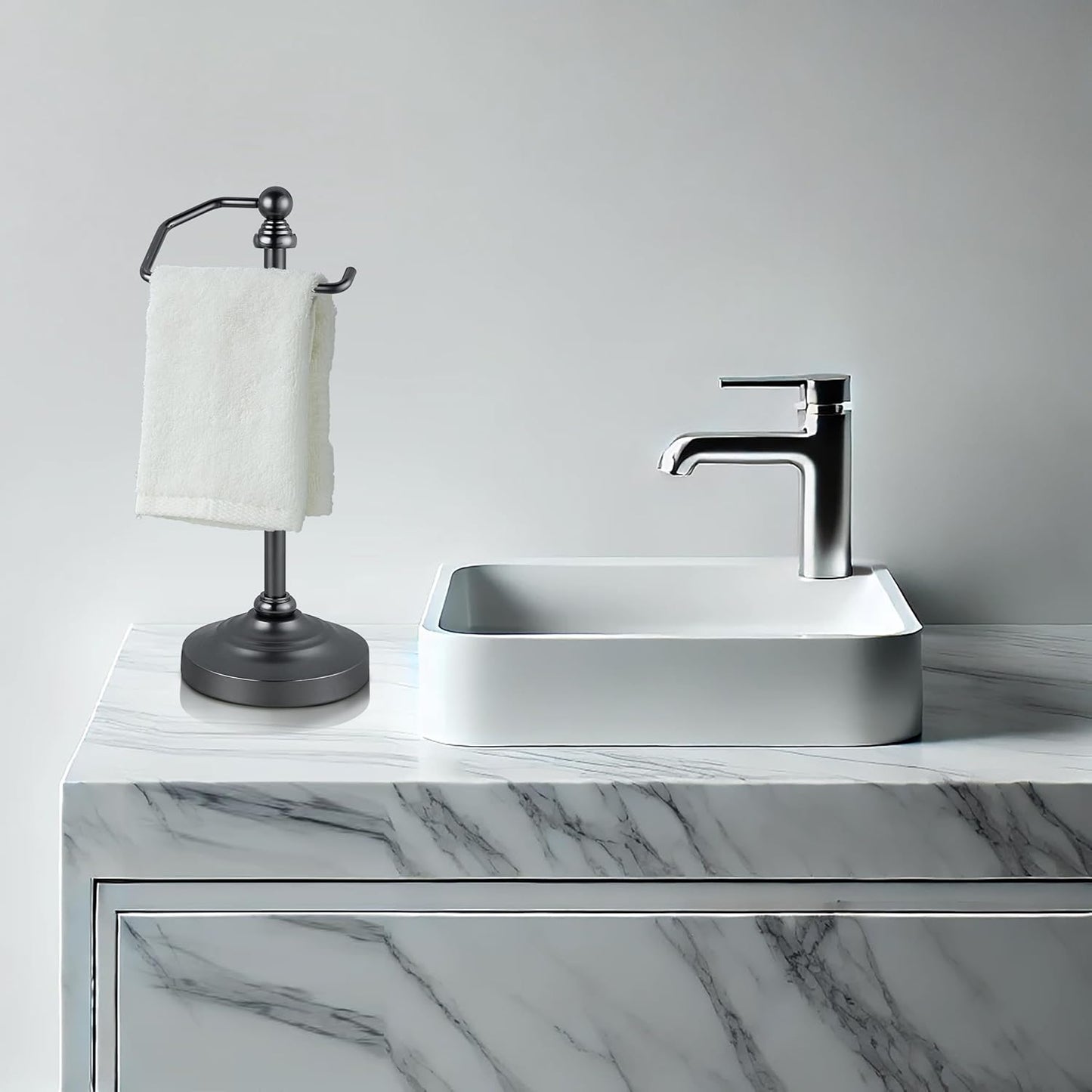 SunnyPoint Deluxe Free Standing Heavy Weighted Countertop Fingertip Towel Holder Stand (Black Nickel)