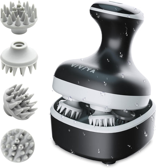 Electric Scalp Massager, Portable Rechargeable Head Massager with 8 Removable Massage Claws, Waterproof Handheld Hair Scalp Scratcher for Full-Body Massage and Stress Relax