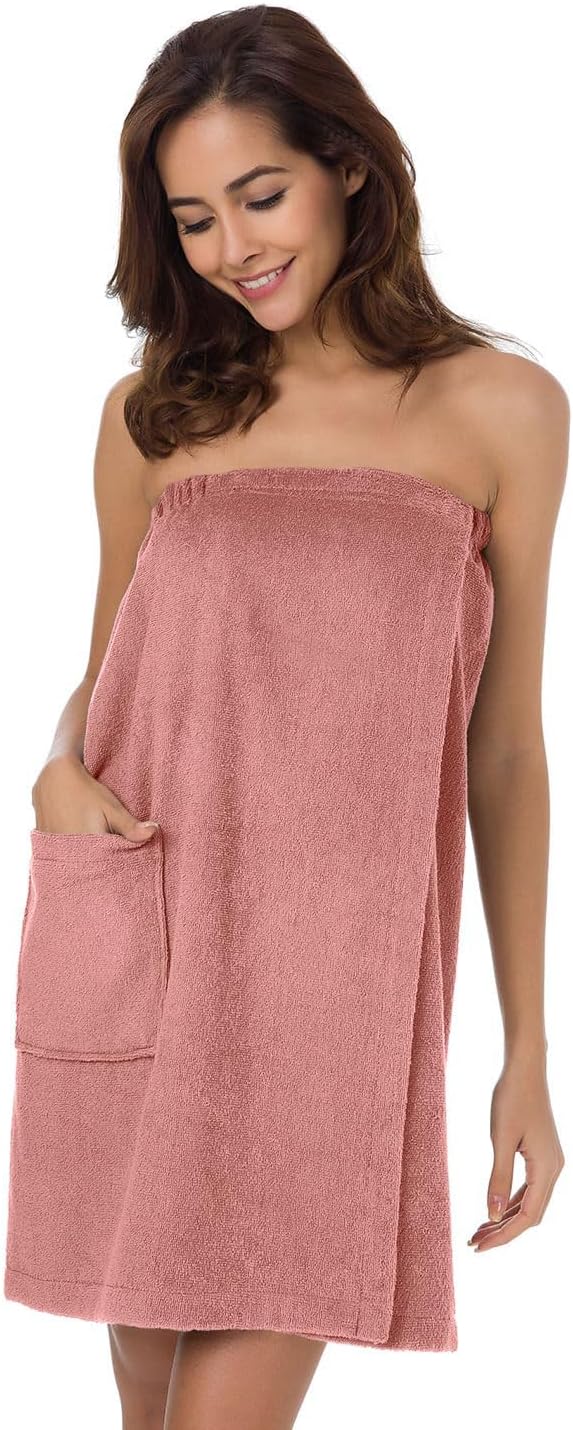 SIORO Women Bath Towel Wrap Robe, Soft Cotton Terry Spa Cloth, Plush Adjustable Closure for Shower, Travel, Pool, Gym