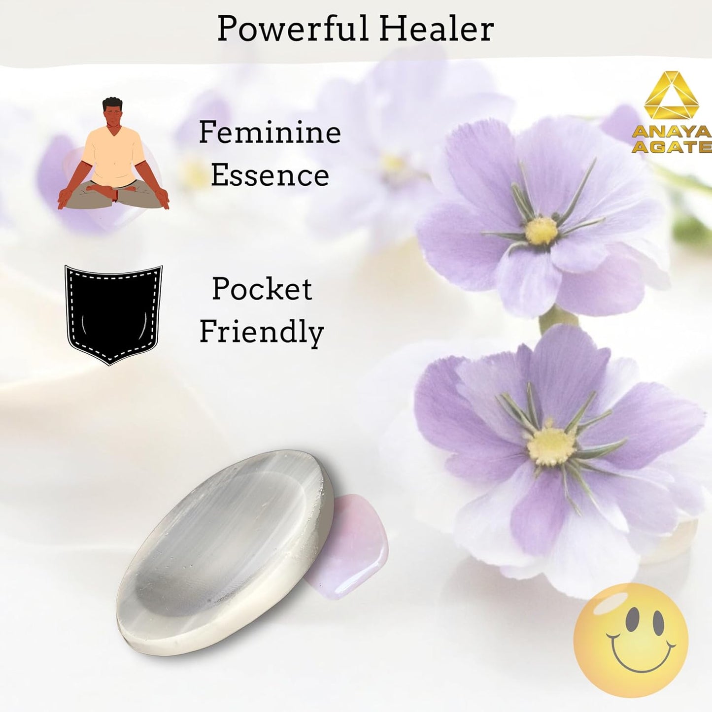 Selenite Worry Stones – Crystal Thumb Worry Stone for Anguish, Stress – Relaxing and Soothing Balance Stones for Meditation, Stress Relief – Healing Stones and Crystals for Men and Women