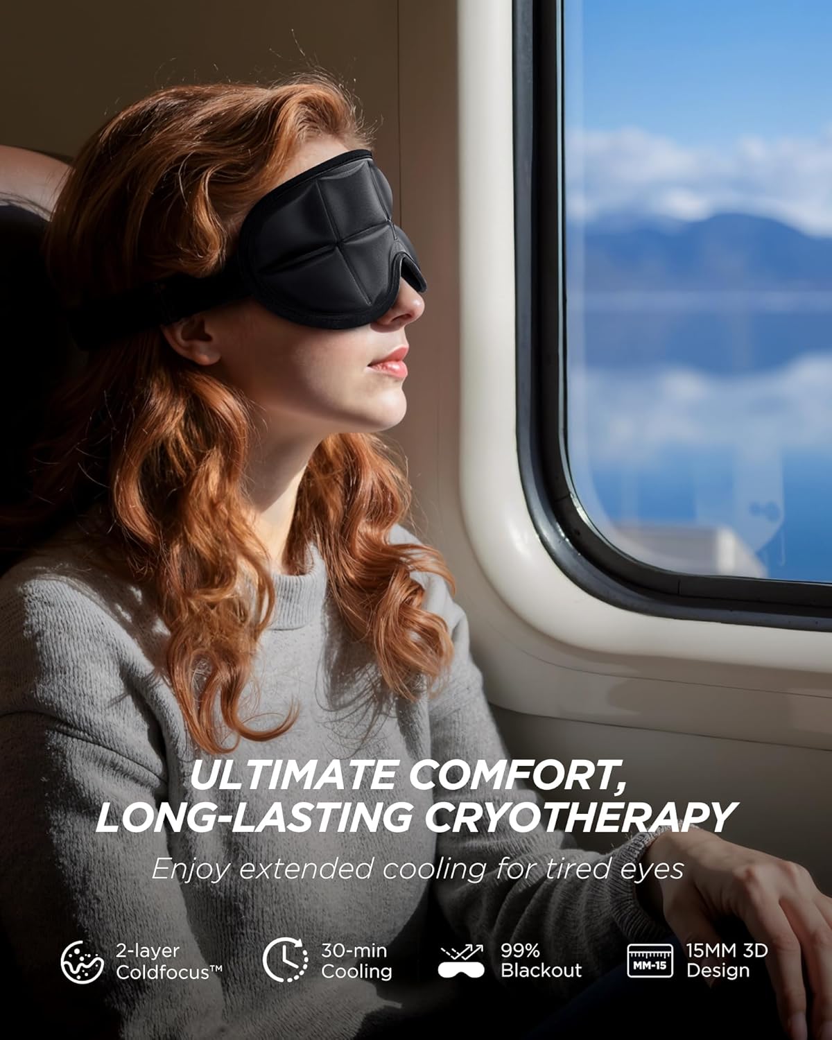 3D Cooling Sleep Mask with Double Coldfocus Gel - Frozen Cold Gel Eyes Mask with Contoured Blackout Hot & Cold Therapy for Women, Men Sleeping on Airplane Traveling for Migraine, Dry Puffy Eye,2 Packs