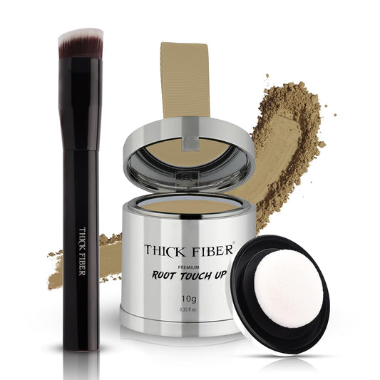 THICK FIBER Root Touch Up & Hairline Powder with Brush (LARGE 10g) – Covers Grey Roots, Thinning Hair & Bald Spots – Sweat & Water Resistant Hair Concealer for Women & Men (Medium Blonde)