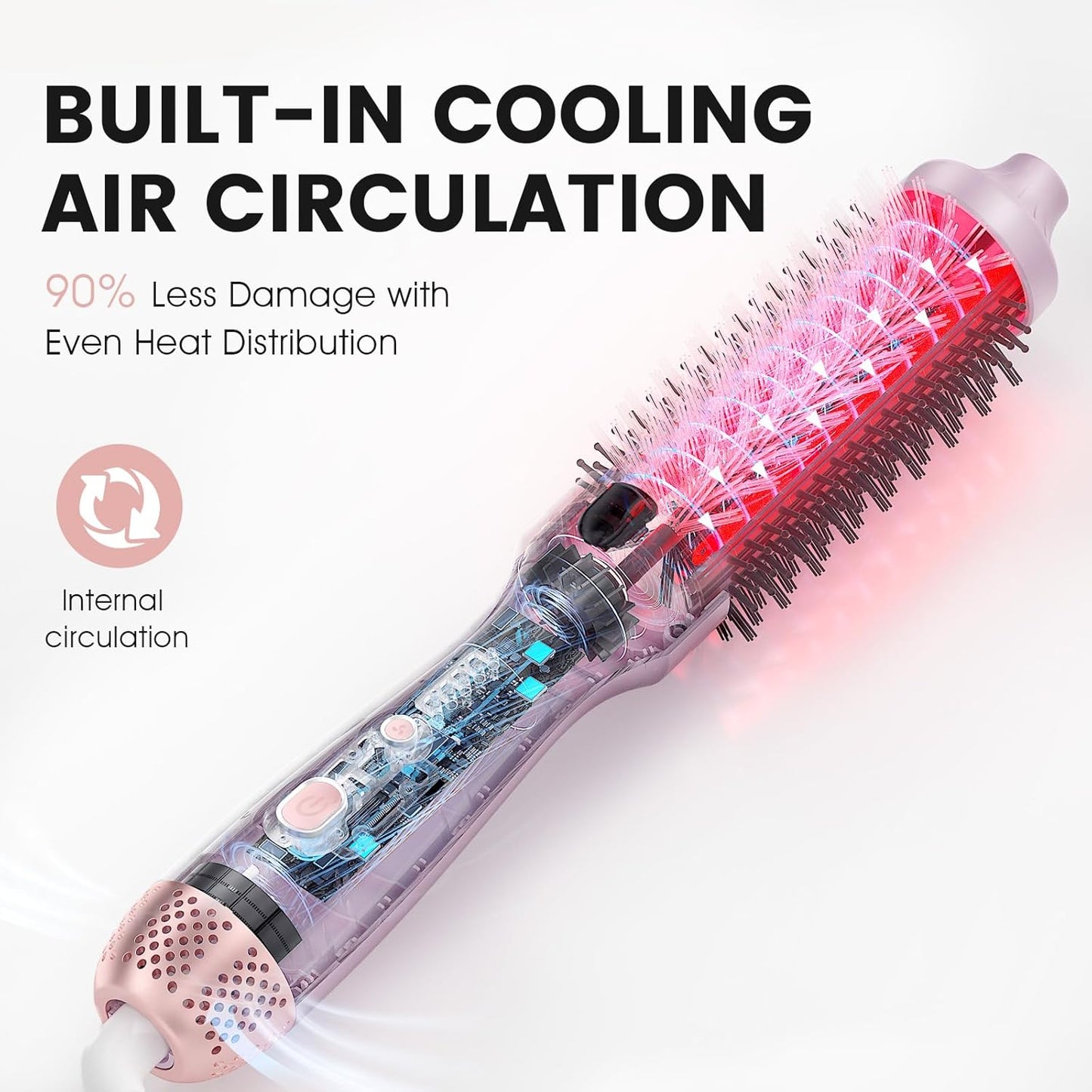 Zavarea Thermal Brush, 1.5 Inch Heated Round Brush for Blowout Look, Hot Styler with 800M Negative Ions & Ceramic for Less Damage & Frizz, Boosts Shine & Easy to Use, Dual Voltage, Youthful Pink
