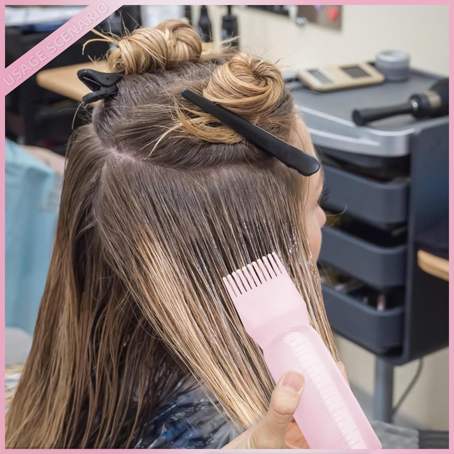 BLAAROOM Root Comb Applicator Bottle 6 Ounce, 4 Pack Hair Oil Applicator Bottle, Hair Dye Bottle Applicator Tools with Hair Oil Dispenser Root Comb Brush for Scalp Hair Oiling Applicator - Pink