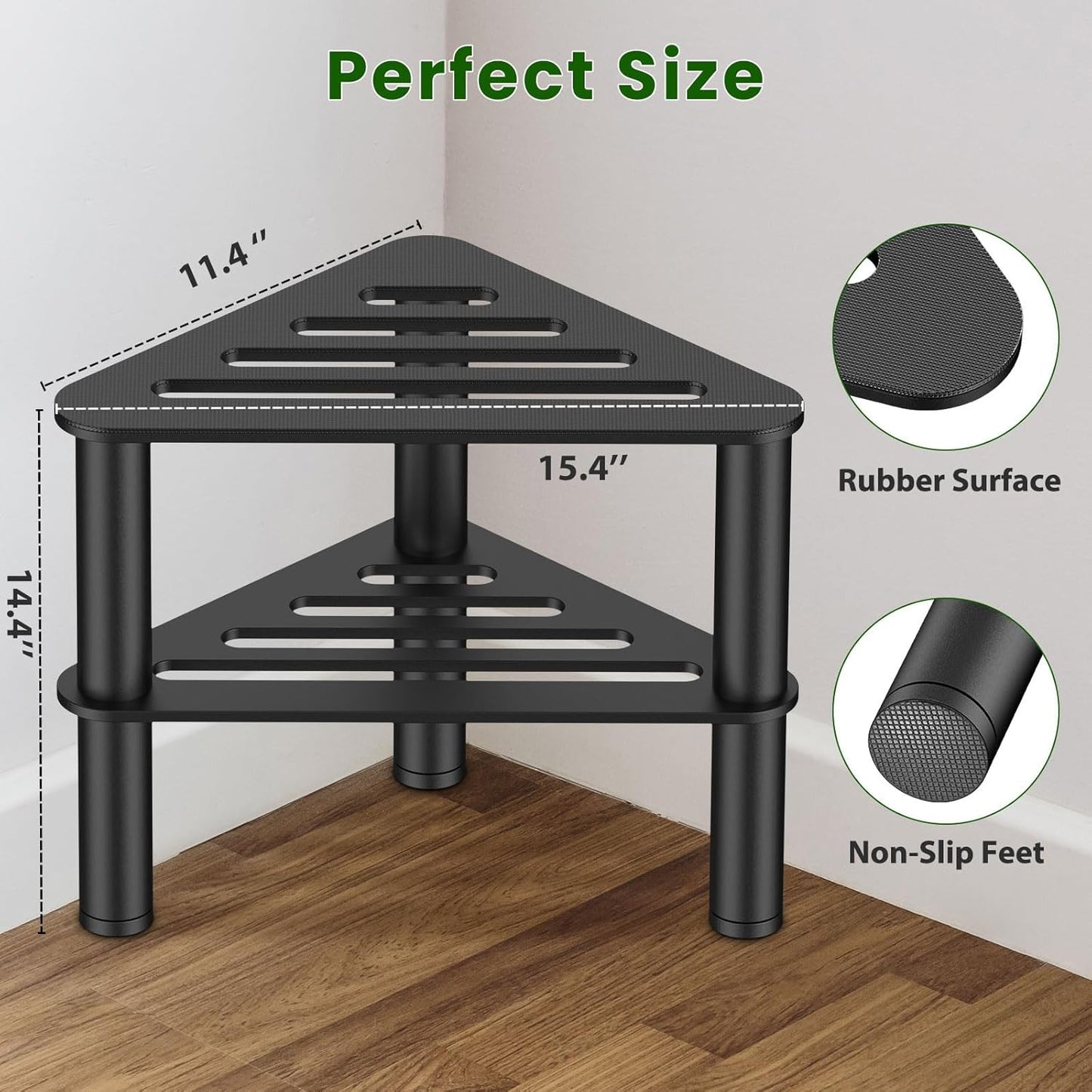 Metal Shower Stool for Shaving Legs, Corner Shower Foot Rest Bench Seat for Inside Shower, Spa Foot Step, Waterproof Small Step for Bathroom (Black)