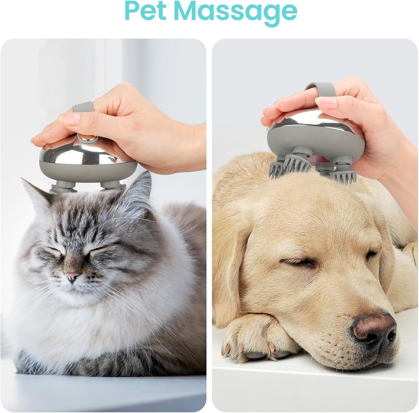 Portable Electric Scalp Massager - Rechargeable IPX7 Waterproof Heated Scalp Massager w/ 100 Kneading Nodes, 3 Speed Modes, 2 Massage Styles, 8 Claws for Scalp/Body Massage & Face Cleaning (Silver）