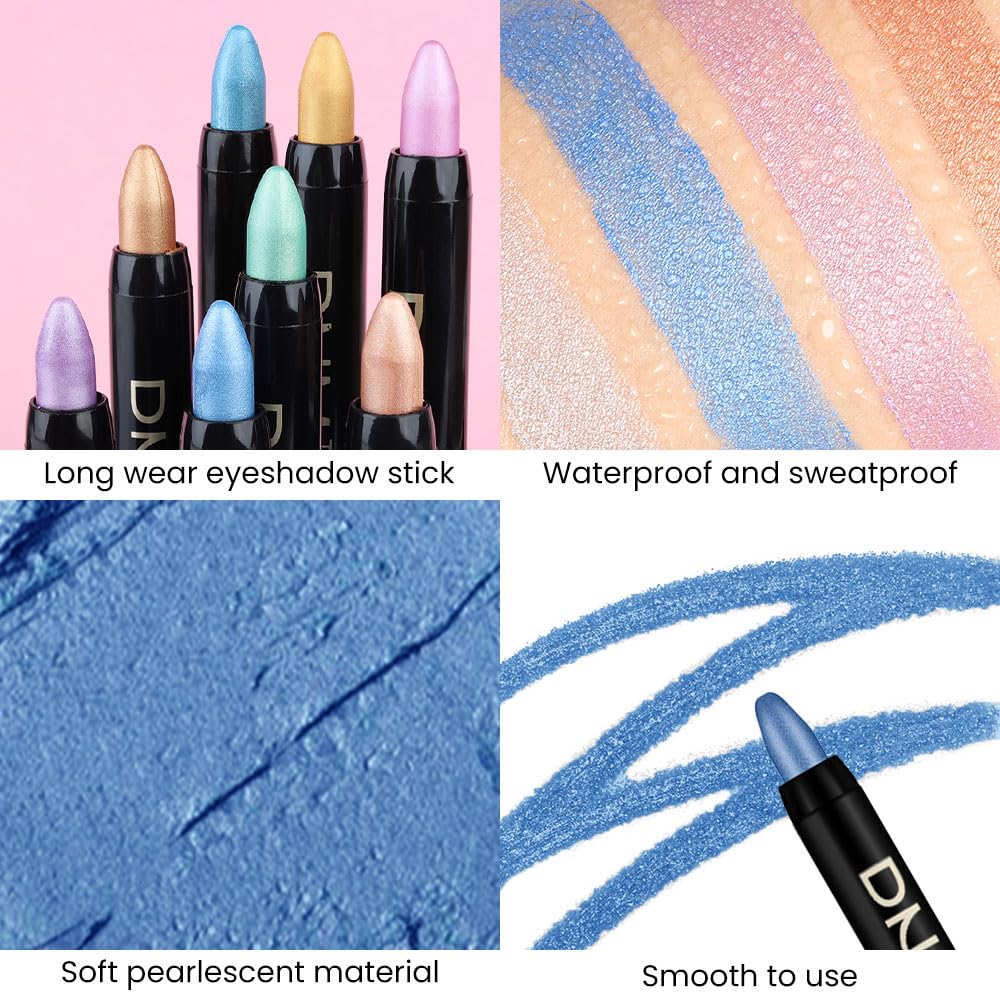 evpct Royal Blue Shimmer Cream Eye Shadow Brightener Sticks Set for Eyes, Blue Shimmery Matte Pencil Eye shadow Applicator Stick Pen Palette Makeup Waterproof sombras en crema para ojos 13#