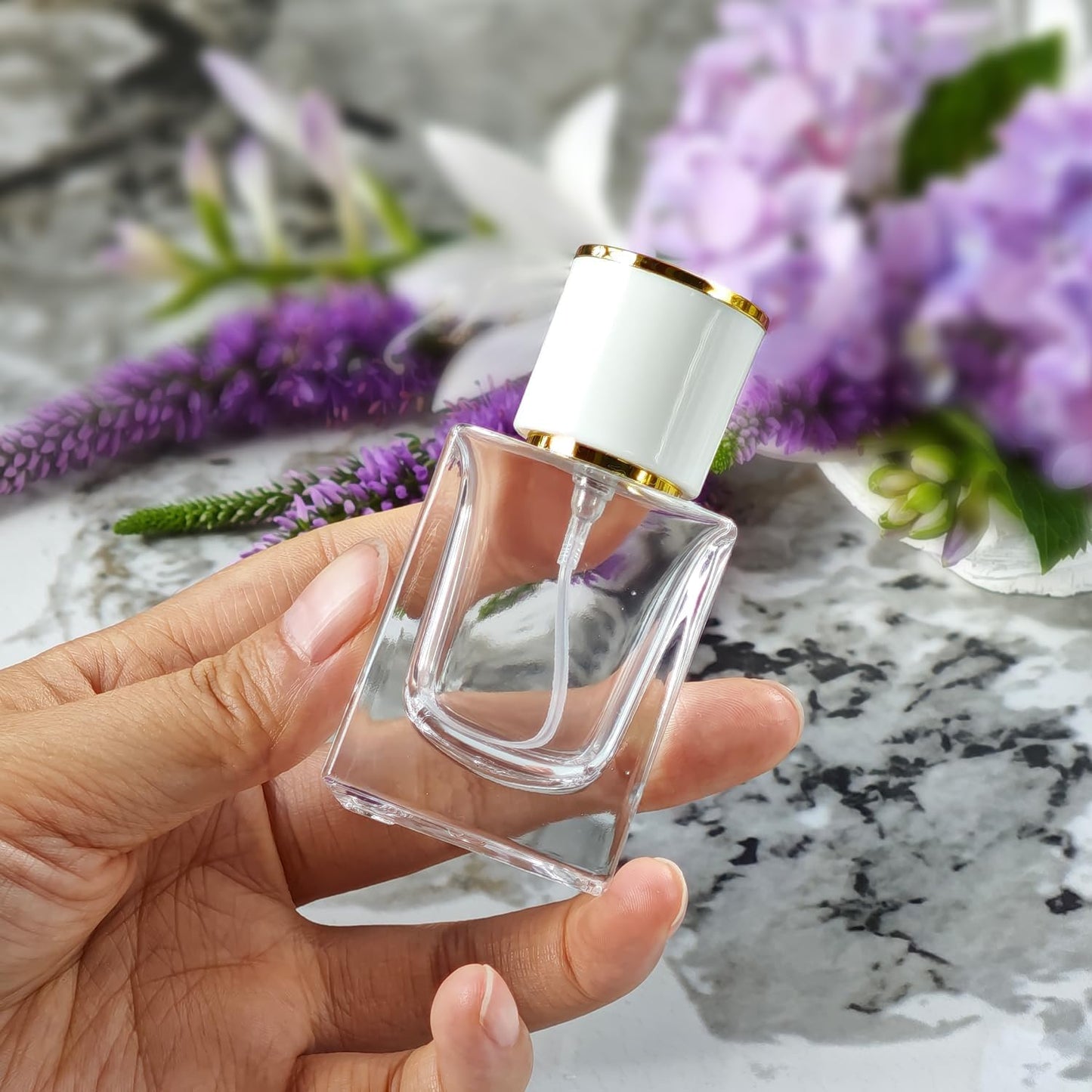 2 Pack 30ml/1 Oz Glass Spray Bottle Perfume Atomizer,Empty Travel Refillable Perfume Spray Bottle with 3 Kinds of Dispenser (White Cap, 30ml)