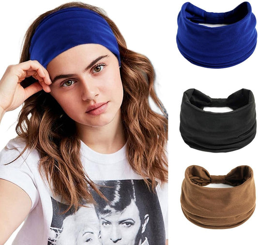 K-Elewon 3 Pack Women Wide Elastic Head Wrap Headband Sports yoga Hair Band