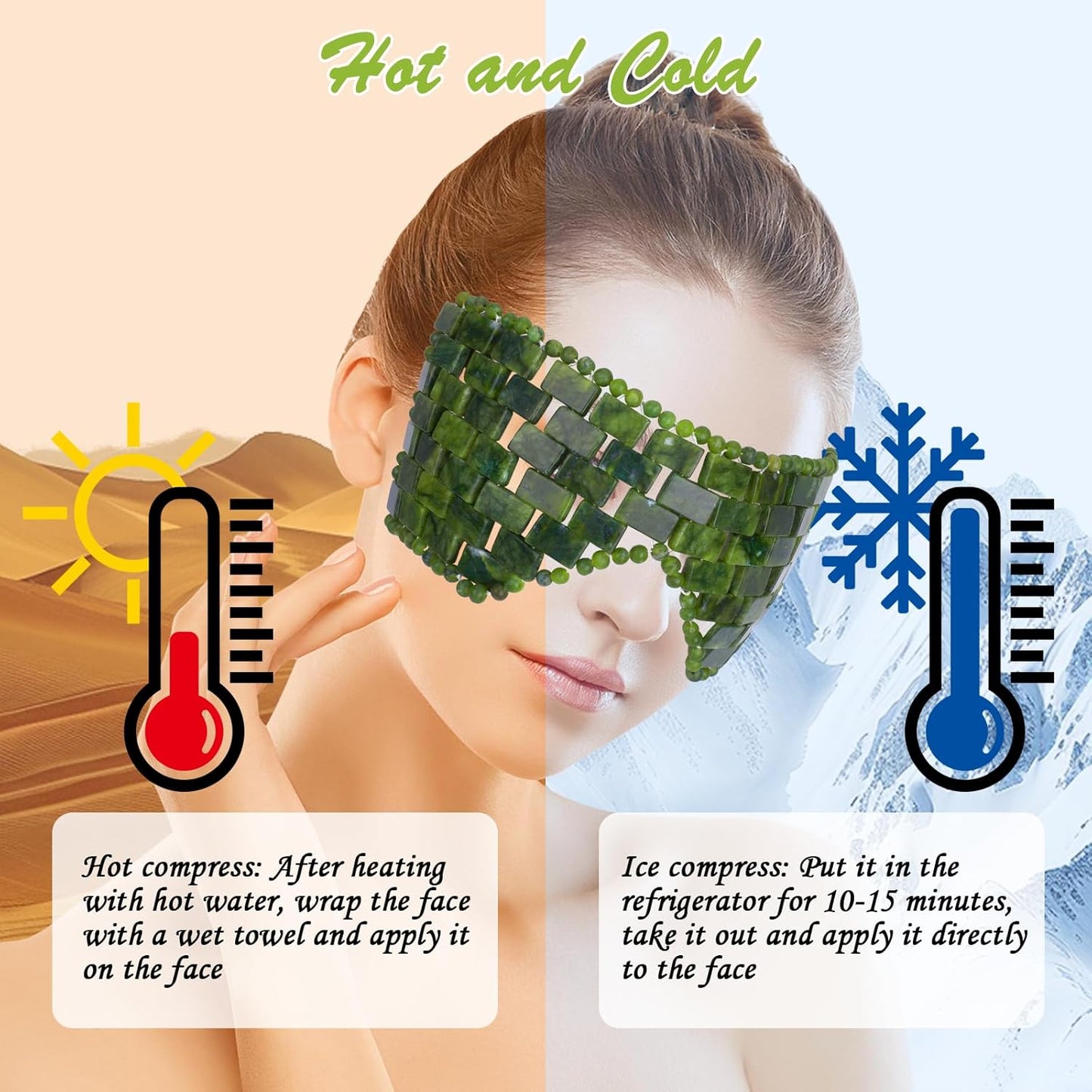 4 Pcs Jade Eye Mask and Scalp Massage Comb Set, Natural Jade Stone Hot & Cooling Eye Mask for Puffy Eyes & Help Soothe Eye Fatigue, Resin Scalp Massager Tool for Relaxation and Head Care