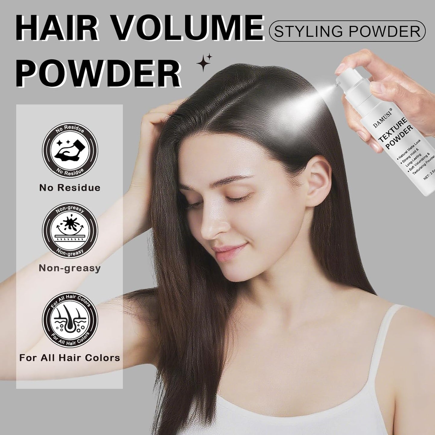 DAMUSI Hair Texture Powder Spray - Lightweight Volumizing and Texturizing Powder for Men & Women, Matte Finish Natural Look Mattifying Hair Volume Styling powder All-Day Hold