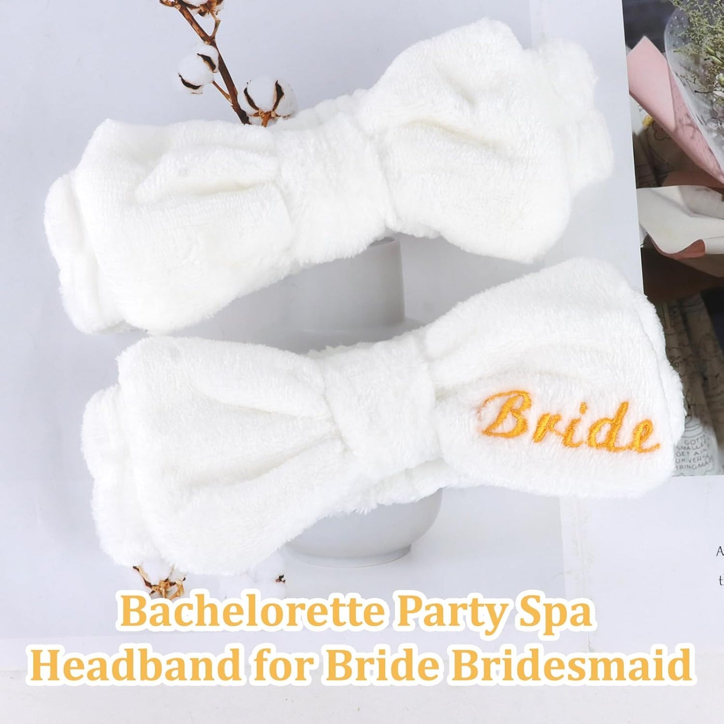 CIEHER 8 Pcs White Spa Headbands Bachelorette Party Favors for Bride Bridesmaid