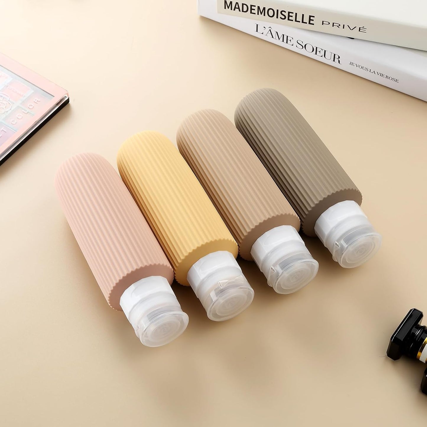 Travel Bottles for Toiletries, Large 6oz Travel Size Containers, BPA Free Leak Proof Tubs Refillable Liquid Accessories with Toiletry Bag for Cometic Shampoo and Lotion Soap (4 Pack)