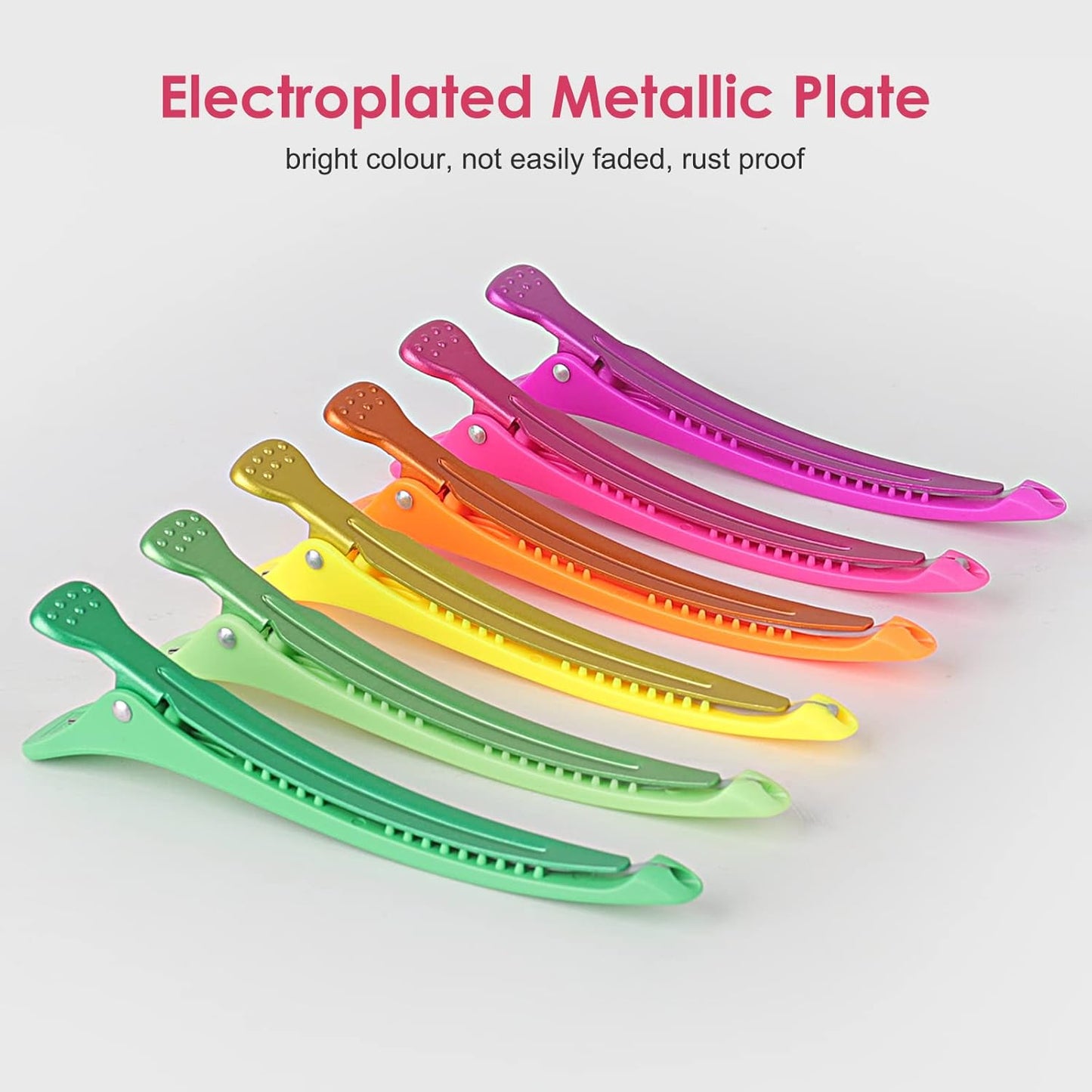 AIMIKE Neon Hair Clips, 12 Pcs Professional Sectioning and Cutting Clips for Hairdressers - 4.3" Long Duck Billed Rollers for Styling