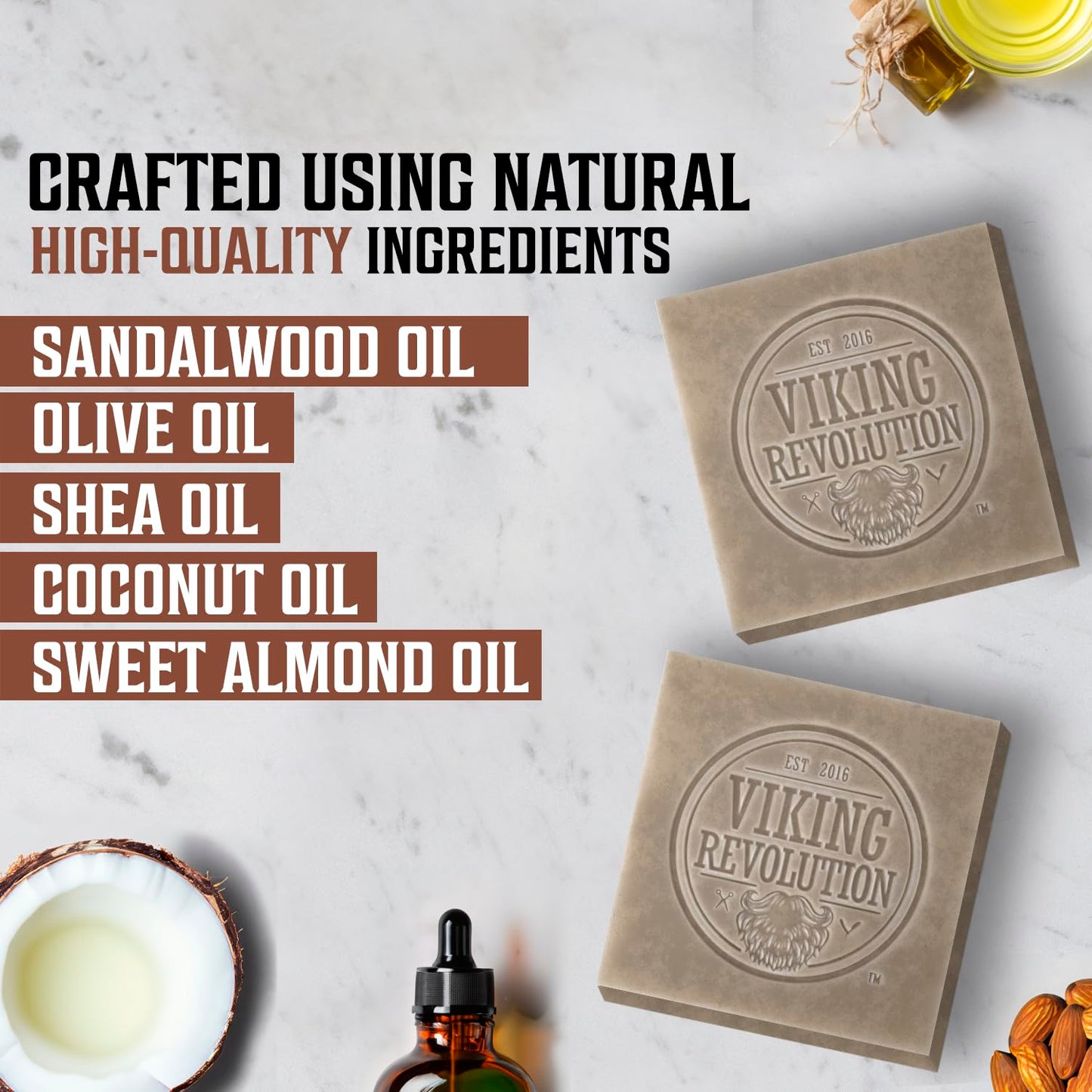 Viking Revolution Sandalwood Natural Soap for Men - Mens Soap Bar with Essential Oils Cold Pressed Bar Soap for Men - Nourishing Mens Bar Soap with Coconut Oil, Shea Oil, Almond Oil (2 Pack)