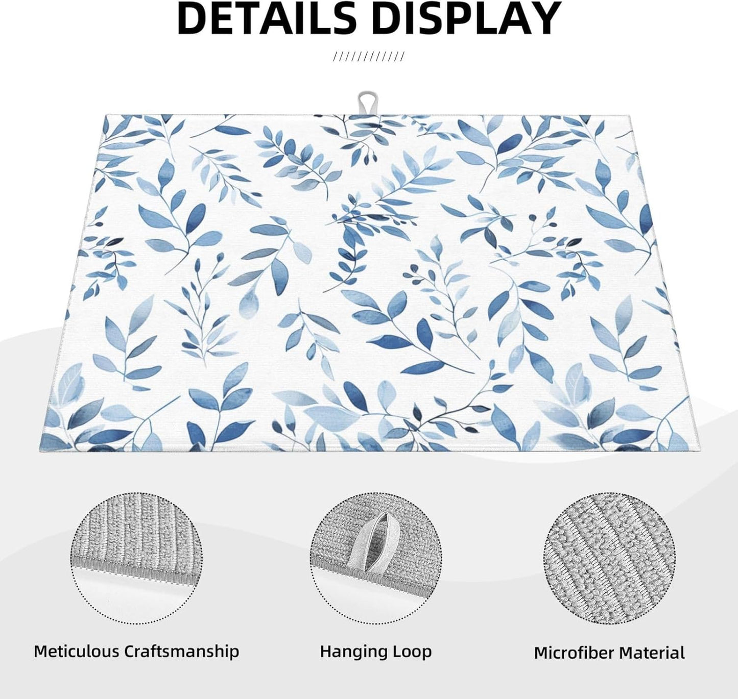 Blue Flower Dish Drying Mat For Kitchen Counter Absorbent Large Kitchen Fast Dry Pad Reusable Washable Protector Rack Large Mat 18 X 24