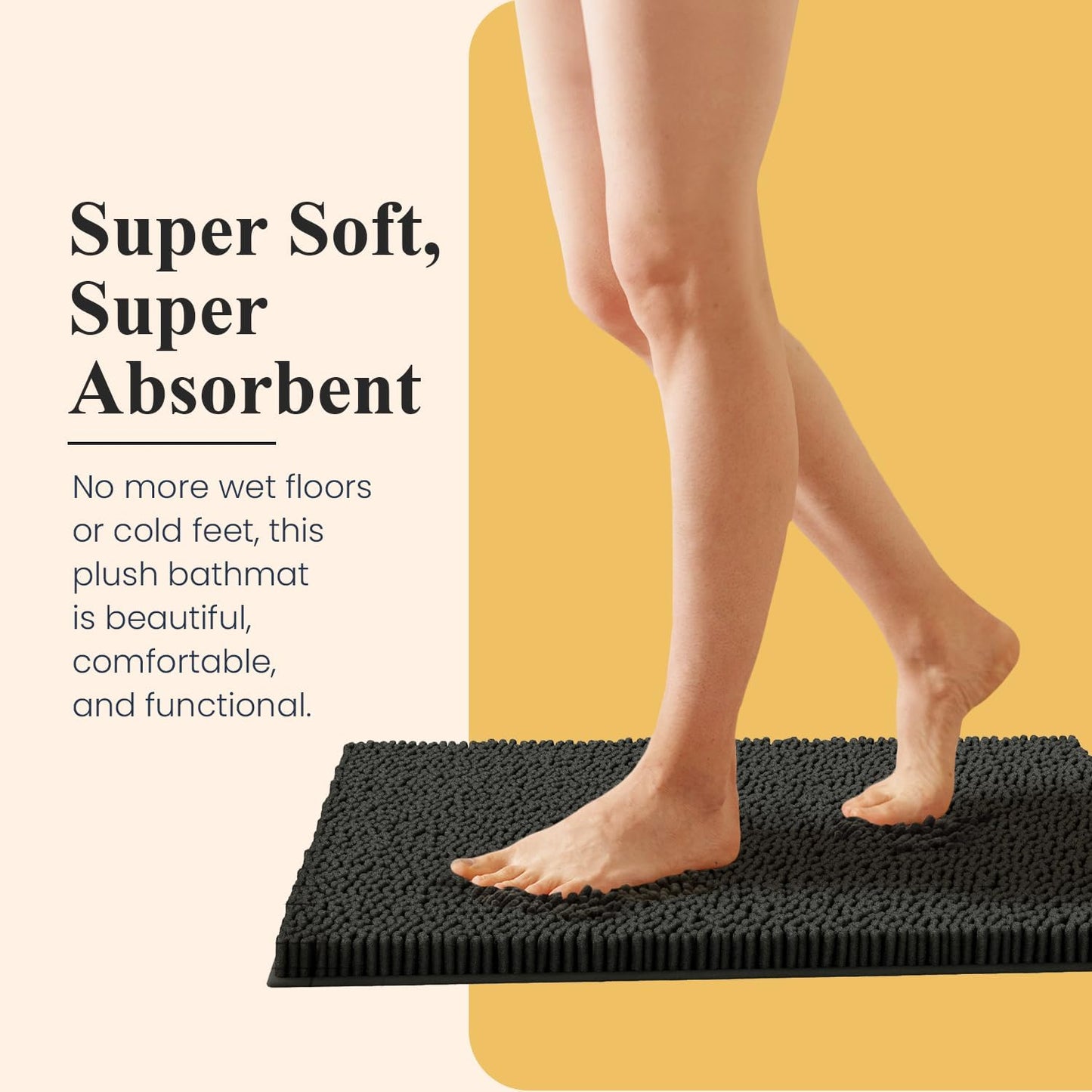 MAYSHINE Plush Shaggy Chenille Bath Mat | Extra Soft, Super Absorbent, Non-Slip Bathroom Rug | Fluffy Microfiber, Area Rug Sets for Bathroom Floor, Kitchen, Living Room | 24"x17" | Charcoal Gray