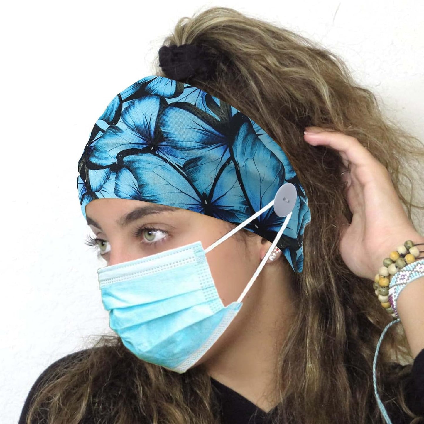 Olbye Wide Boho Headbands Headwrap Butterfly Stretch Button Hair Bands Bandana Yoga Running Athletic Turban Head Bands Head Scarfs Hair Accessories for Women 4Pcs (Button)