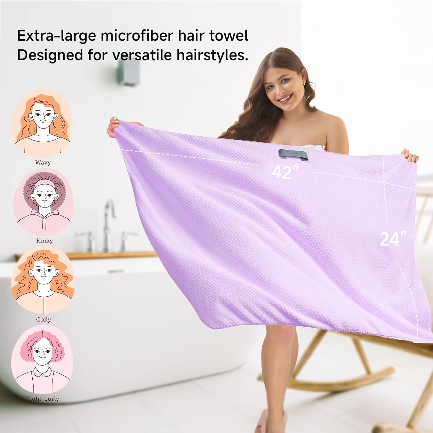 Large Microfiber Hair Towel for Women,Super Soft Anti Frizz & Quick Dry for Curly Hair,Ultra Absorbent Hair Wrap Towels for Long,Thick,Wet Hair 24x42 Inches (Purple)