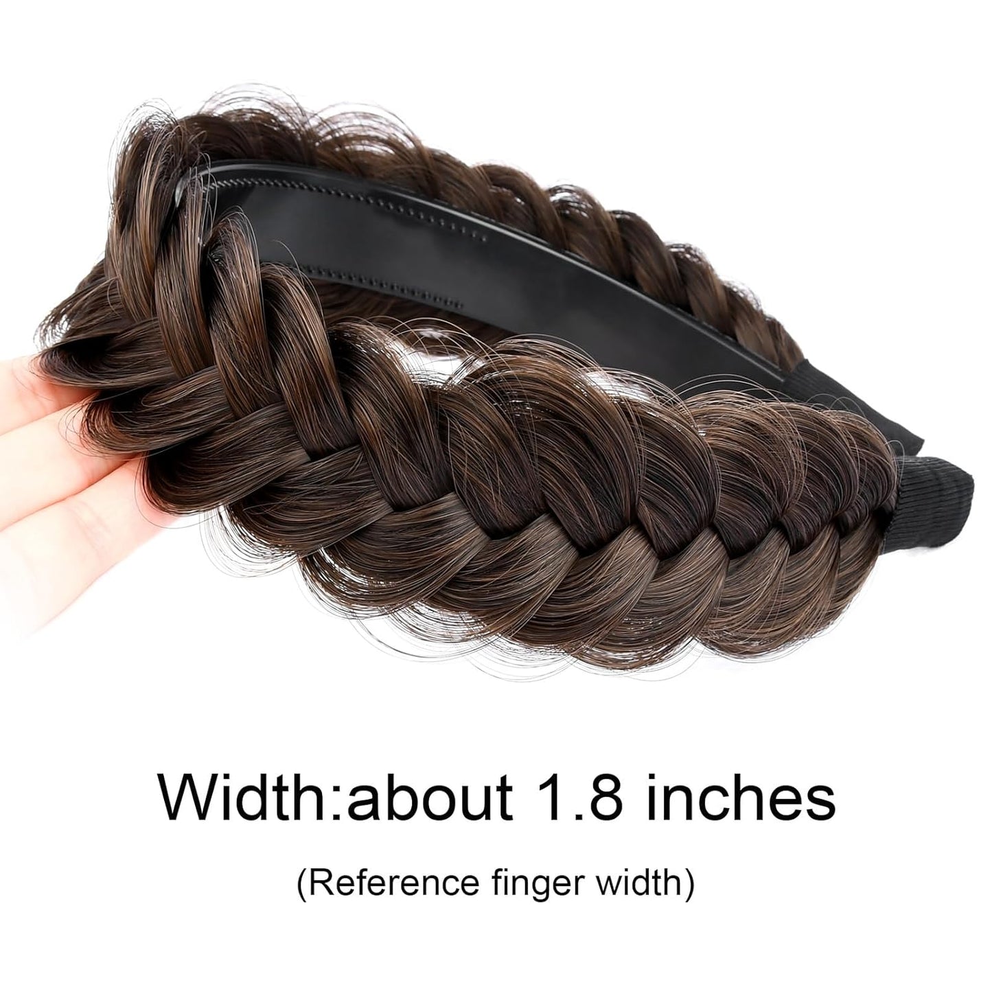 DIGUAN Headband Synthetic Hair Plaited Headband Braid With Teeth Hair Band Accessories for Women Girl Width 1.5 Inch (W-Dark Brown)