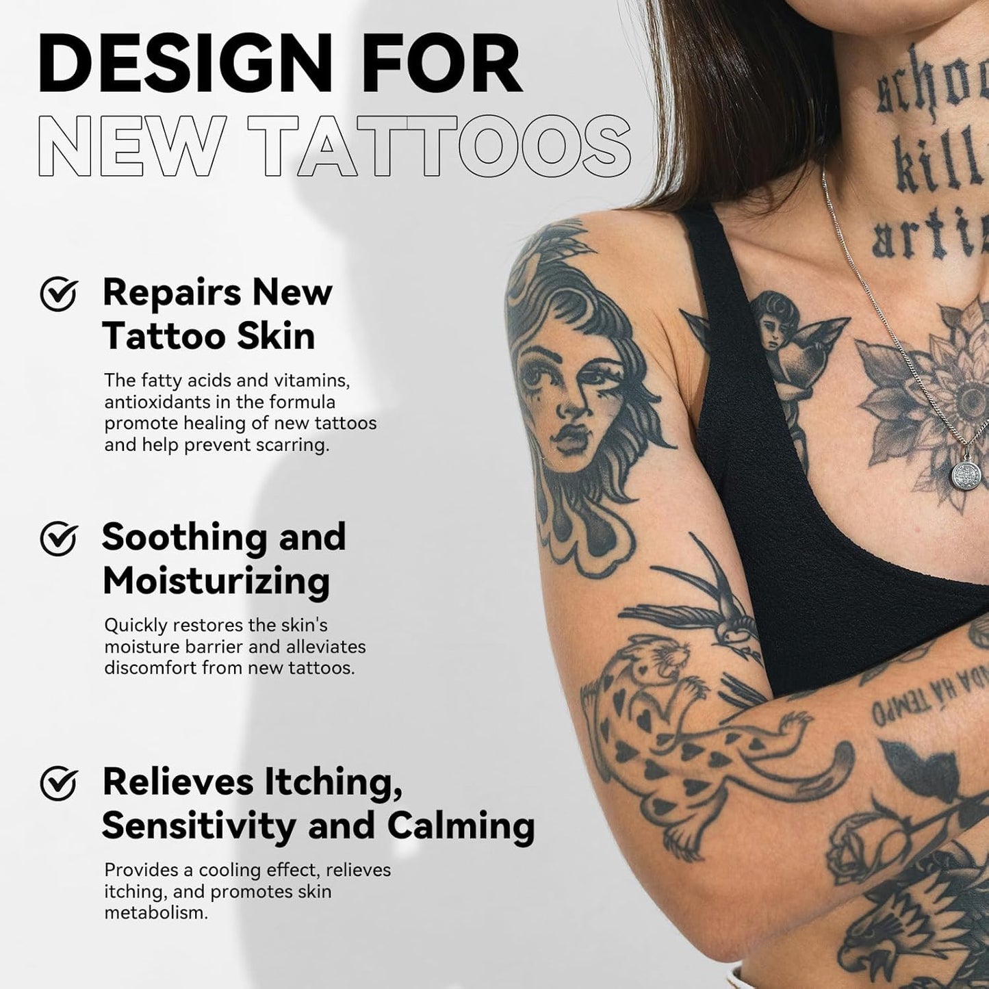 Tattoo Aftercare Serum & Moisturizer For Fresh Tattoo Care, New Tattoo Skin Repair & Anti-Itch, 48% Grape Seed Oil, Tattoo Supplies with Naturally Derived Ingredients, Petroleum Free -3.38 Fl Oz