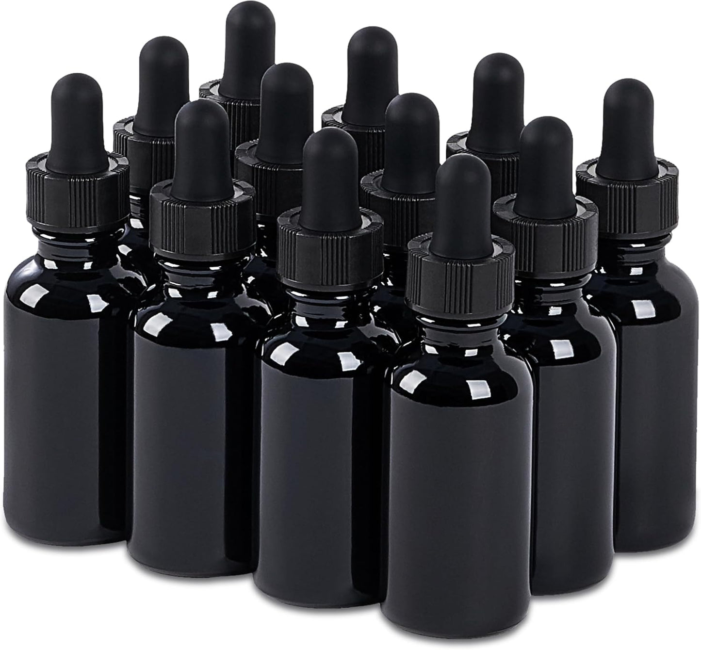 12 Pcs, 1oz Glass Dropper Bottle, Leakproof Tincture Bottles with Dropper, Black Reusable Eye Dropper Bottle for All Kinds of Liquids (Black,1oz-12pcs)