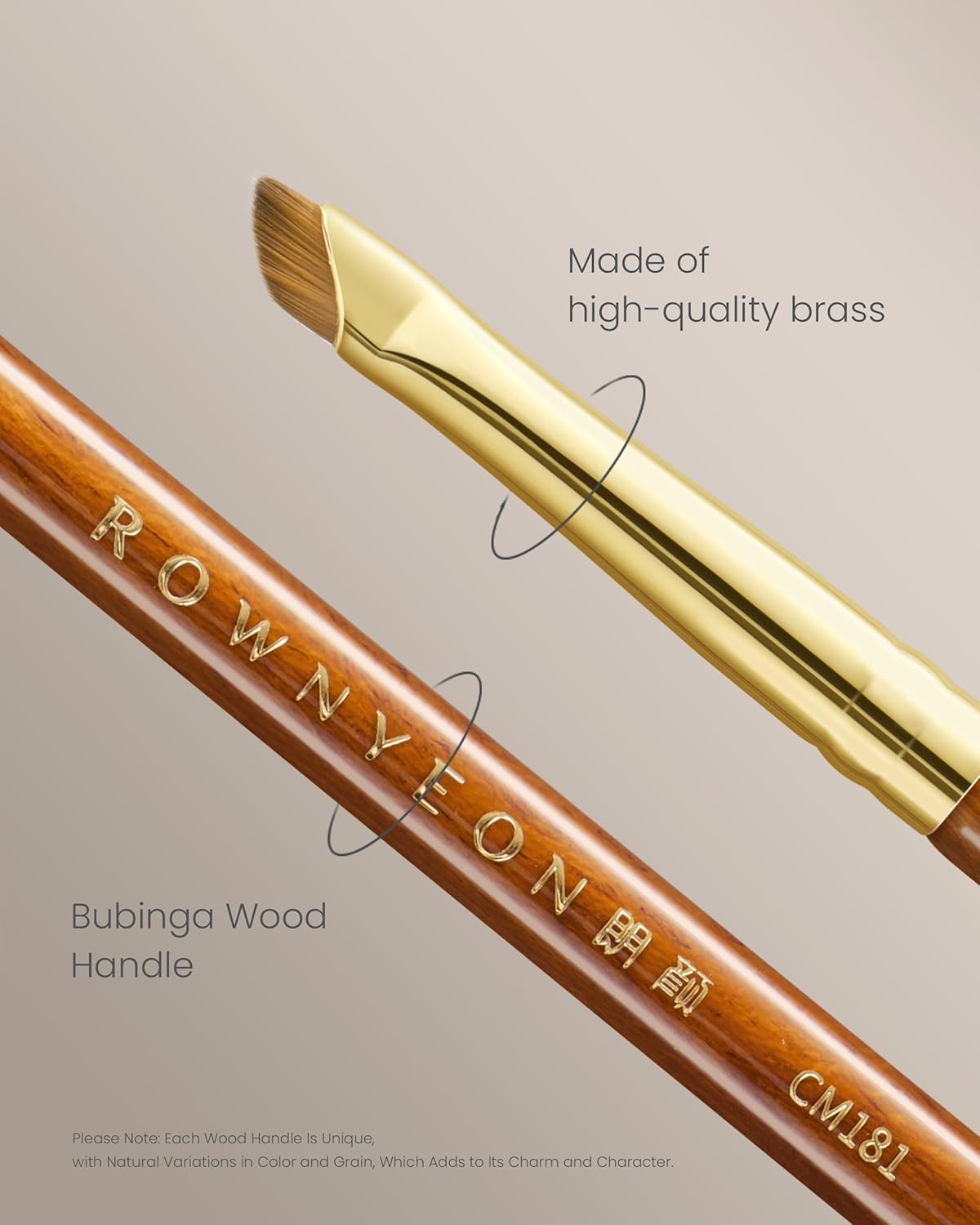 Desert Oak Series Wing Liner Duo Brush Set - CM 180 Bold Angled Eyeliner & CM 181 Precision Detail Brush for Gel/Liquid/Powder, Bubinga Handle & Brass Ferrule