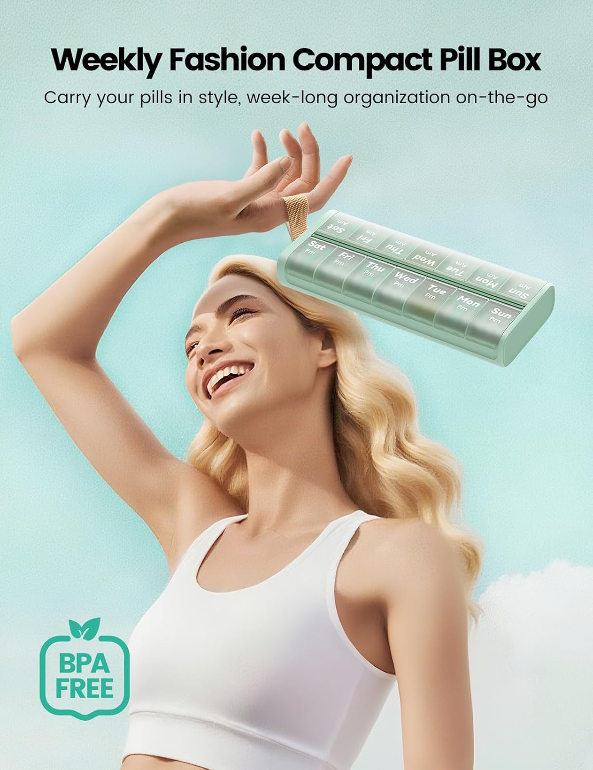 Weekly Pill Organizer AM PM 7 Day Pill Box, Large 2 Times a Day Medicine Case with Carry Handle, Moisture-Proof Desiccant & Secure Easy-Open Lids for Vitamins and Supplements