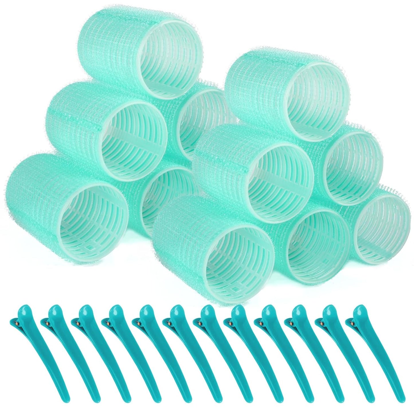 12 Piece Hair Roller Set with Clips, Self Grip Hair Rollers Hair Curler for Long Medium Short Hair, Random Color (3.6cm)