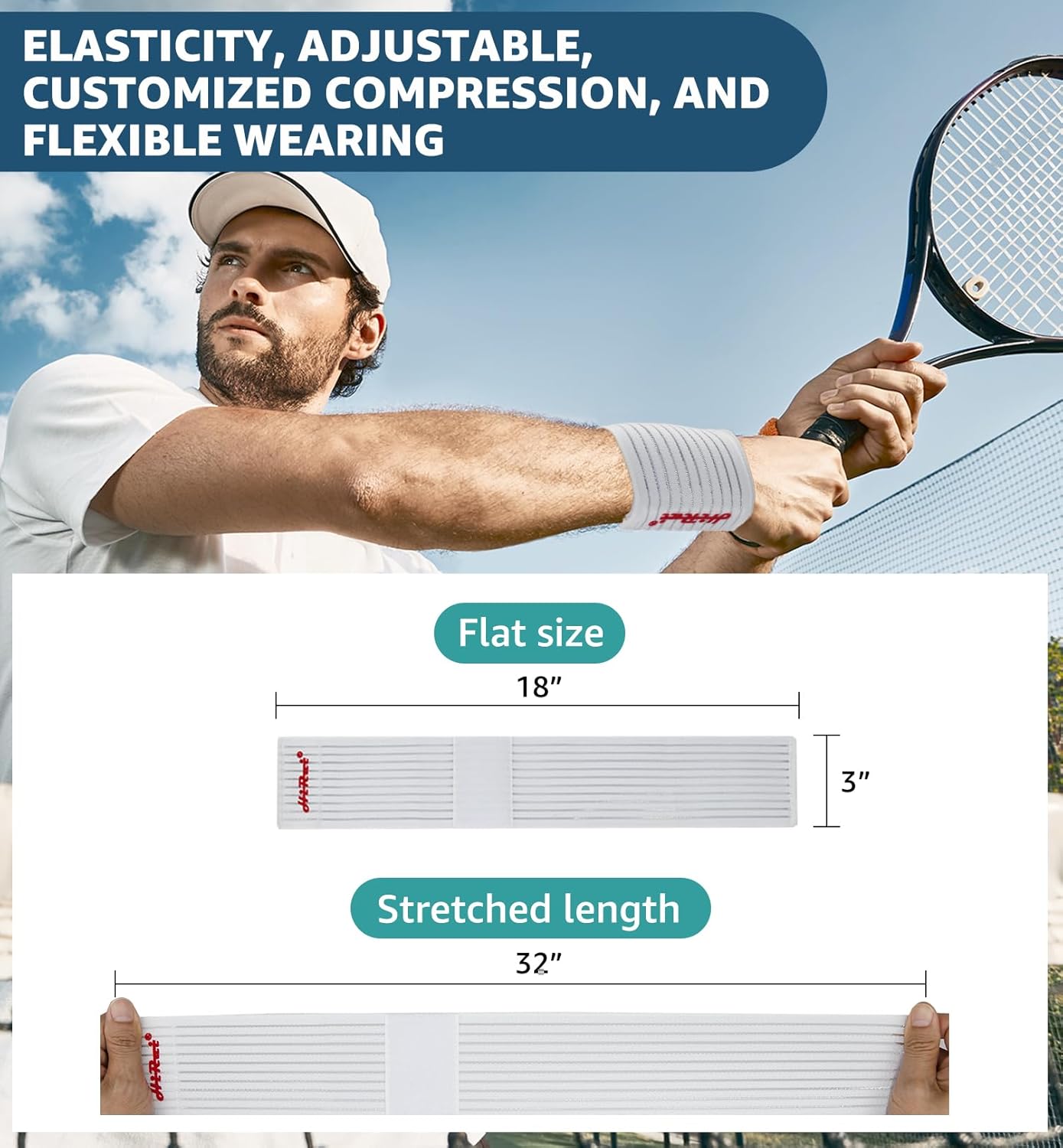 HiRui 2-Pack High-Elastic Wrist Support Straps Wrist Compression Bandage - Wrist Wraps Wristbands for Carpal Tunnel Arthritis Tendonitis Weightlifting Tennis Basketball - Breathable Soft (White)