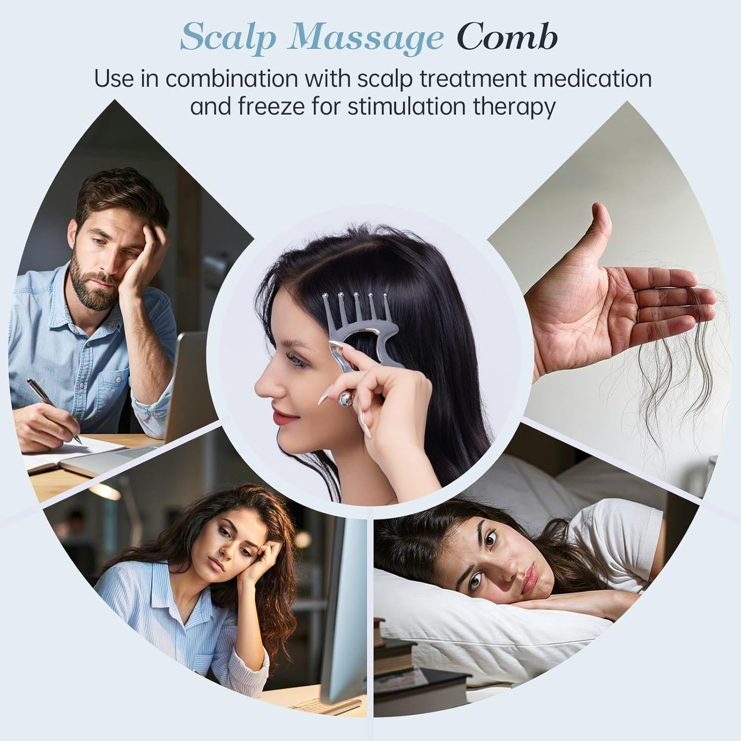 Metal Gua Sha Facial Tools, Portable Scalp Massage Tool, 5 in 1 Massage Comb for Head, Neck, Shoulders, Legs & Arms Hand Held Head Massager for Deep Relaxation and Relieving Fatigue & Pain, Home SPA